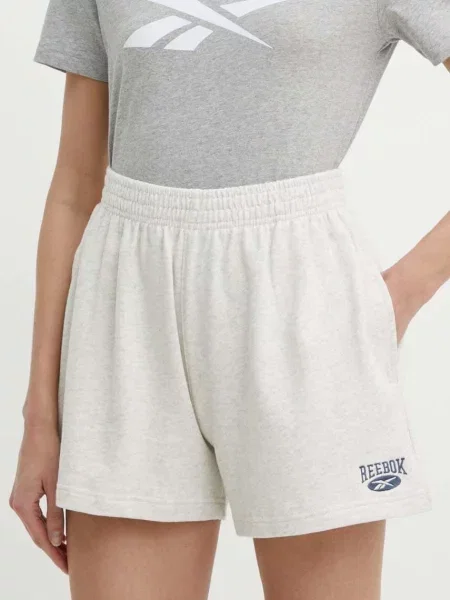 Къс панталон Reebok Classic Archive Essentials с меланжов десен с висока талия бежово