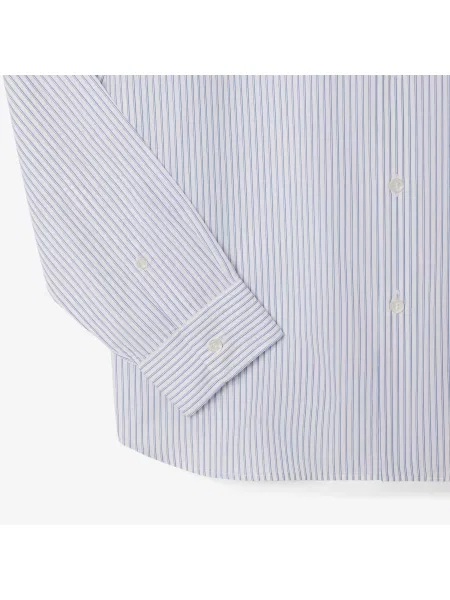 Lacoste Koszula Z Popeliny W Paski Regular Fit niebieska