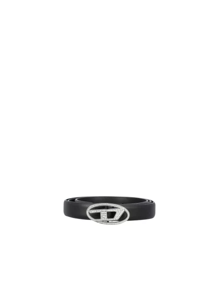 Diesel pasek skórzany OVAL D LOGO STRASS 20 czarny