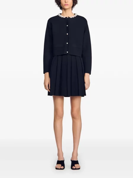 Decupat cardigan Sandro cu perle negru