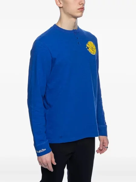 Tricou Mitchell & Ness cu guler henley albastru