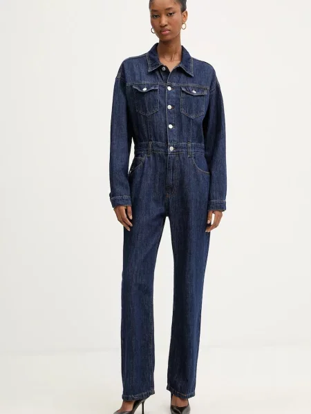 Haveone salopetă jeans cu guler albastru