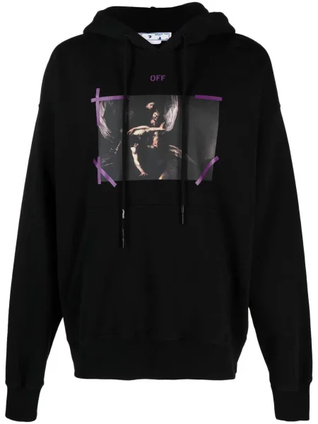 Hanorac cu glugă Off-white cu imagine cu cordon