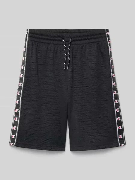 Szorty o kroju straight fit z siateczki z detal z logo Champion czarne
