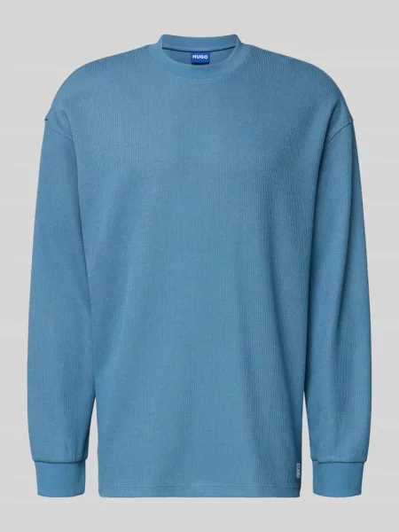 Sweter z dzianiny o luźnym kroju z mieszanka bawełny model NUWOLO' Hugo Blue niebieski