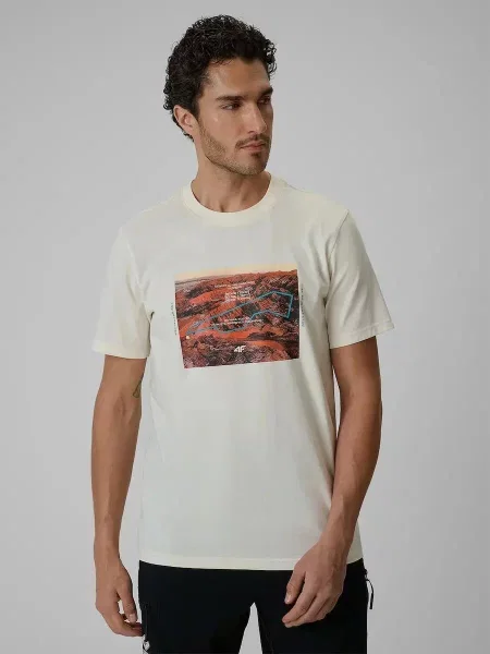 T-shirt regular z nadrukiem 4F biała