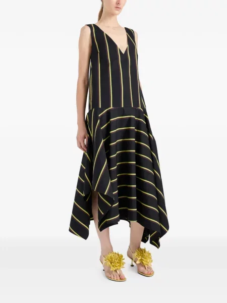 Ριγέ μίντι φόρεμα Proenza Schouler με λαιμόκοψη v μαύρο