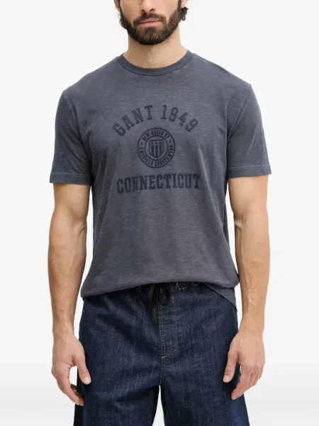 Tricou Gant cu broderie albastru