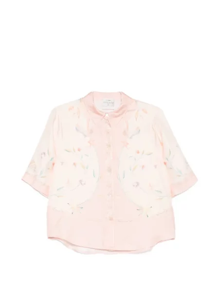 Cămașă Forte_forte de mătase cu model floral cu imagine roz