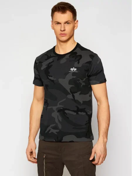 Alpha Industries T-Shirt Basic T Small Logo Camo Szary czarny