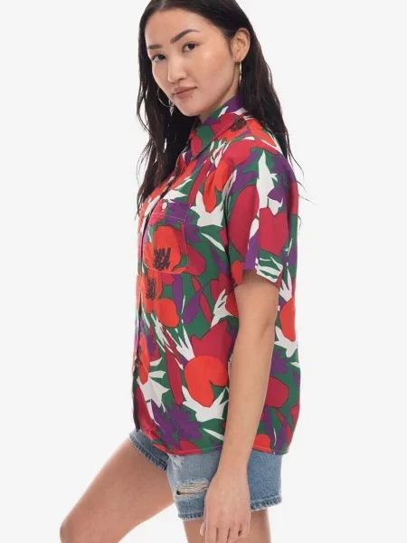 A.P.C. cămașă din amestec de in cu guler clasic regular roșu