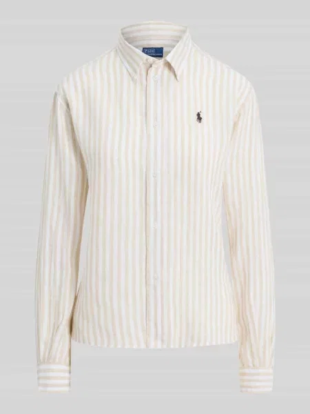 Lniana bluzka Polo Ralph Lauren z nadrukiem beżowa