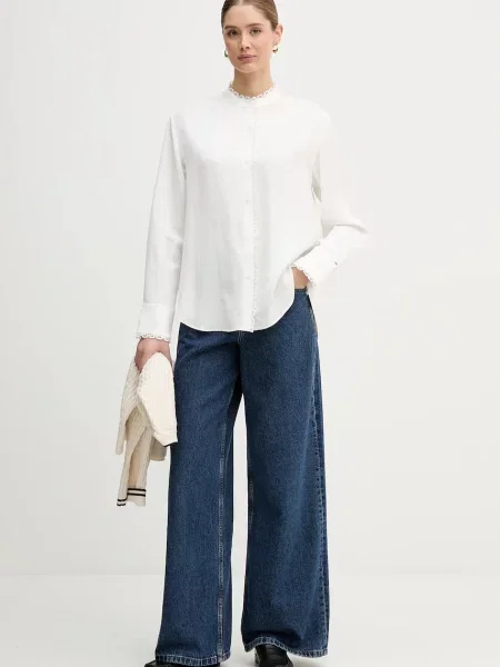 Tommy Hilfiger koszula z domieszką lnu relaxed z kołnierzykiem klasycznym beżowy