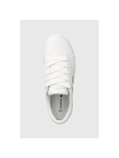 Top Lacoste skórzany na platformie z logo biały