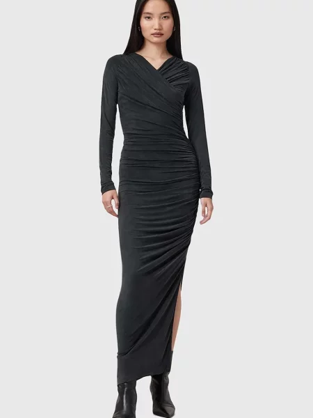 AllSaints rochie HANAKO CUPRO maxi mulata negru