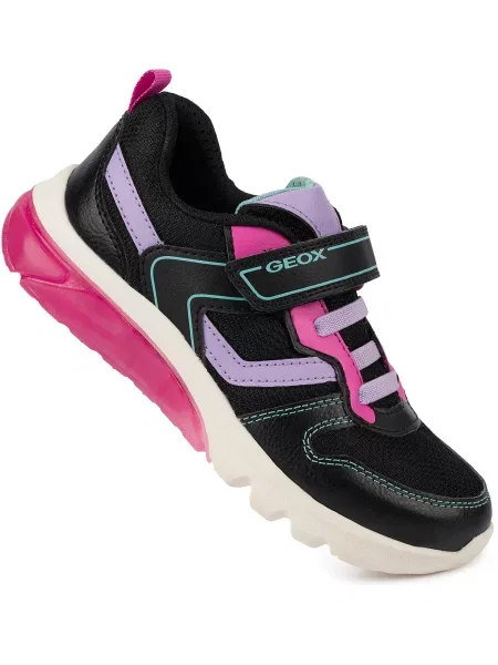 Buty dziecięce sportowe sneakersy na rzep ekoskóra świecące LED GEOX J CIBERDRON czarne