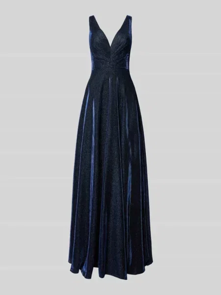 Sukienka wieczorowa z dekoltem w serek Luxuar Fashion granatowa