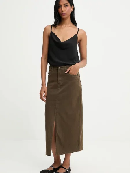 Джинсова спідниця Answear.LAB midi пряма зелений