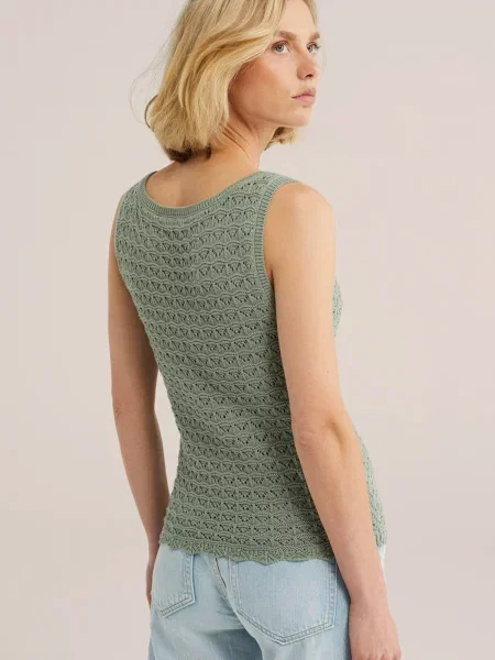WE Fashion Top brodat deschis verde