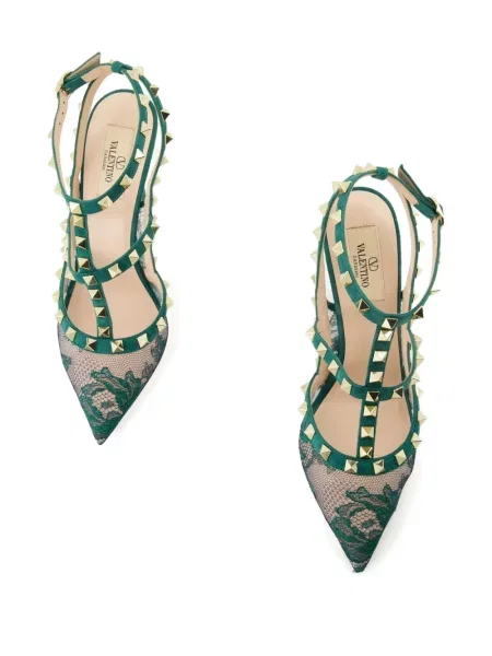 Pantofi cu toc Valentino Garavani din dantelă verde