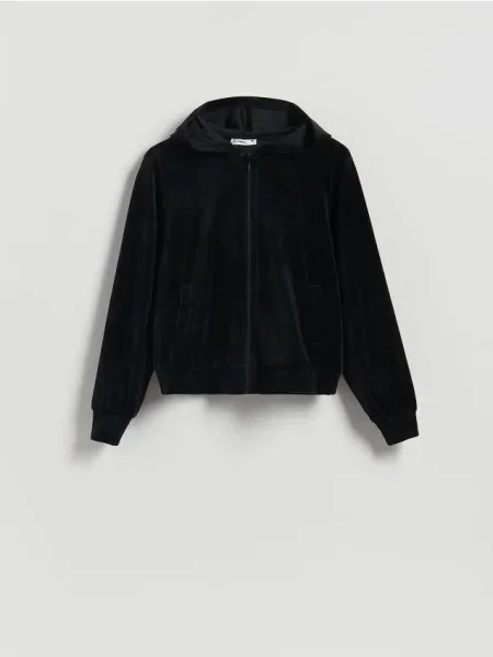 Reserved Welurowa bluza z kapturem czarny