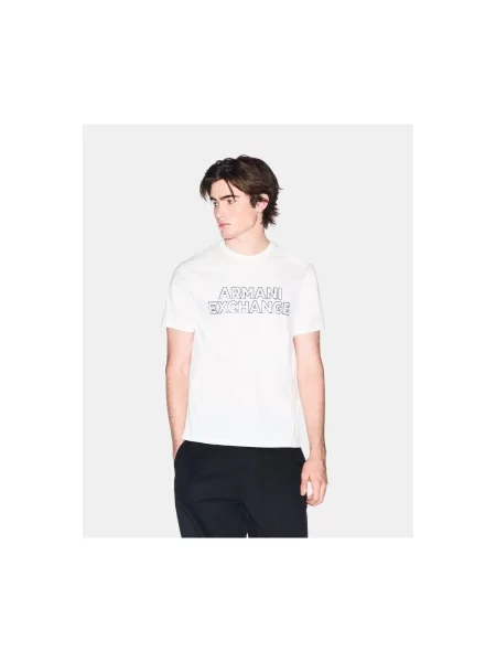 ARMANI EXCHANGE Tricou bleumarin / murdar alb
