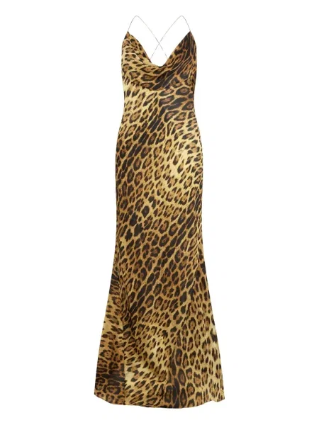 Rochie maxi Roberto Cavalli cu imagine cu model leopard de costum maro