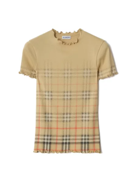 Koszulka Burberry w kratę ze stretchu beżowa