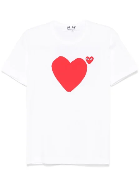 Tricou Comme Des Garcons Play cu imagine cu motiv cu inimi alb