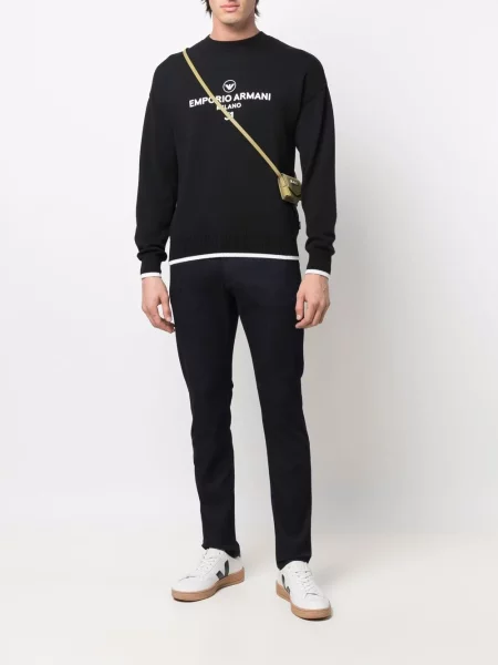 Džinsai Emporio Armani aukštu liemeniu mėlyna