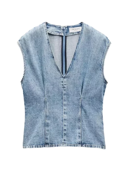 Top Rag & Bone cu decolteu în V albastru