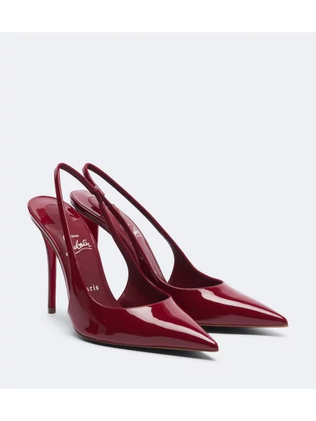 Pantofi cu toc Christian Louboutin din piele de lac slingback roșu