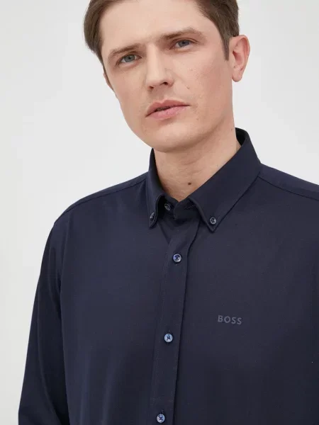 BOSS camasa barbati marin cu guler button-down regular albastru