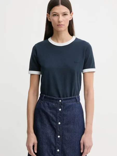 A.P.C. tricou din T-SHIRT CROP MANCHE COURTE CONTRASTÉ bleumarin