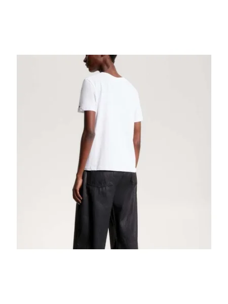 Tricou Tommy Hilfiger cu autograf alb