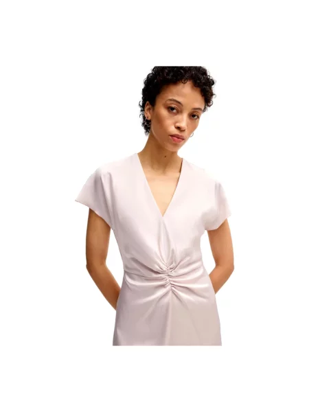 Sukienka midi z dekoltem w serek model ‘Dulania’ Boss różowa