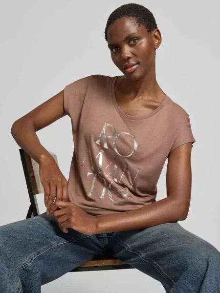 T-shirt z mieszanki z nadrukiem statement w kroju regular fit Christian Berg Woman