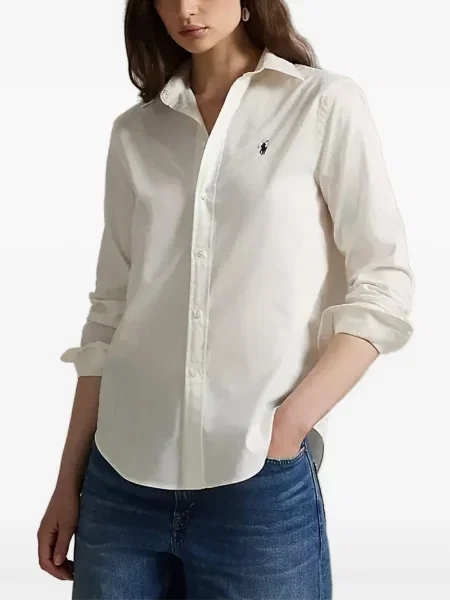 Pletený dlouhý top Polo Ralph Lauren s výšivkou modrý