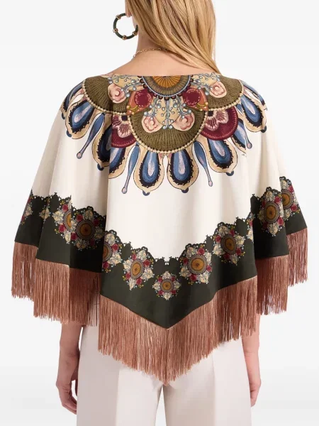 Tunică La Doublej cu franjuri cu model floral alb