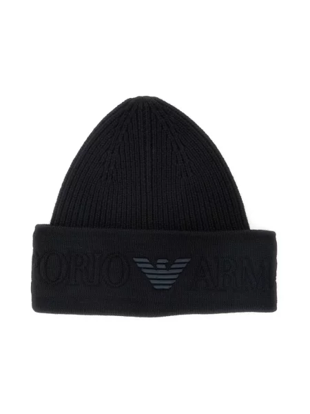 Czapka Emporio Armani wełniana z logo czarna