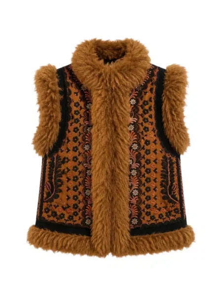 Vestă Antik Batik din piele de oaie maro
