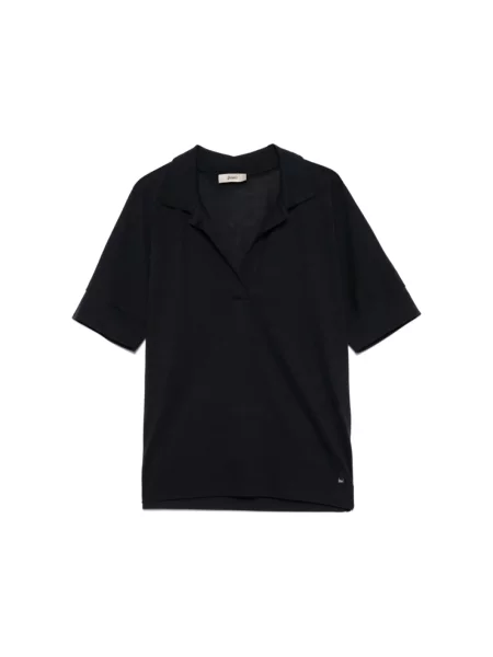 Dzianinowa koszulka polo Herno z dekoltem w serek niebieska