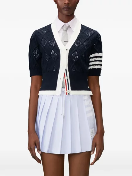 Cardigan Thom Browne tricotate cu model argyle albastru
