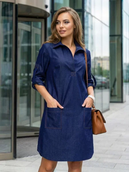 Сукня міні Dressa темно-синій бавовна/поліестер/еластан синя