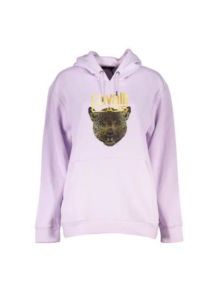 Bluza z nadrukiem Cavalli Class z kapturem fioletowa