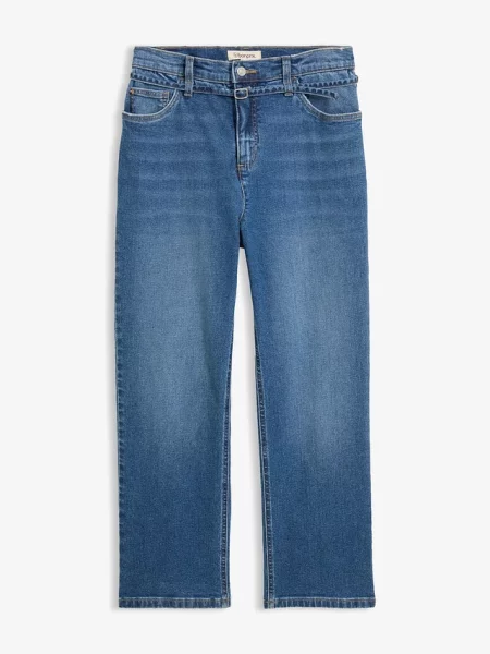 Jeansy straight high waist cropped niebieskie