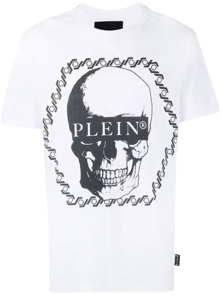 Tricou Philipp Plein cu decolteu în U alb