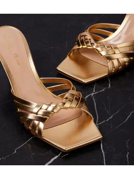 Papuci tip mules Gianvito Rossi din piele auriu