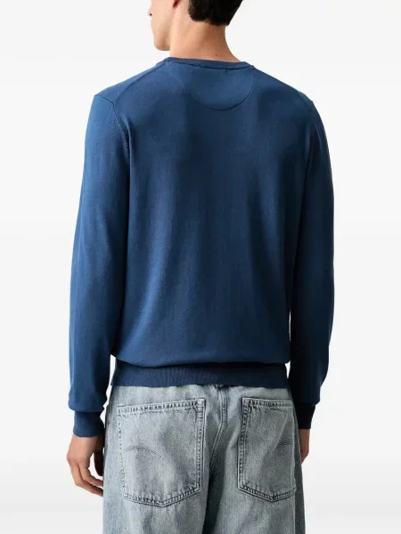 Пуловер Scotch & Soda бродиран с кръгло деколте синьо