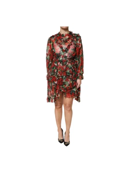 Jedwabna sukienka mini Dolce And Gabbana w kwiatki z falbankami